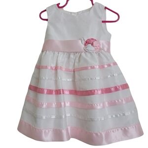 La Princessa Pink White Rosette Fancy Church Wedding Flower Girl Dress 18M